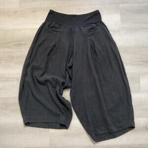 Grizas Womens Pure Linen Double Pocket Pleated Pull On Pants Black XL